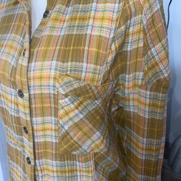 FREE PEOPLE Juniper Ridge Button-Down Shirt Oversized Plaid Crinkled Cotton Top - Picture 3 of 7
